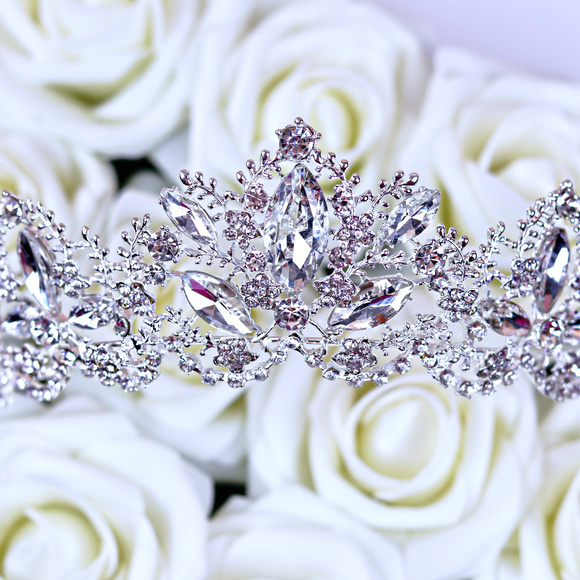 Baroque bridal tiara crown crystal silver wedding